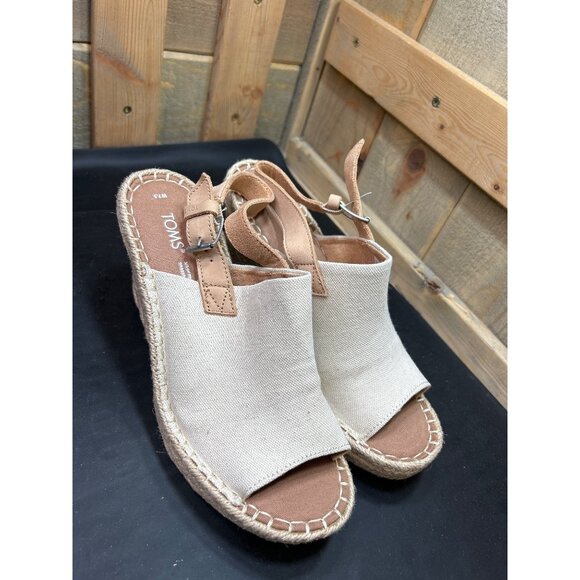 NWOB Toms Womens Espadrille Wedge Sandals Beige Canvas Size 7.5 - Picture 2 of 8
